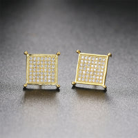 Cubic Zirconia & 18k Gold-Plated Square Stud Earrings