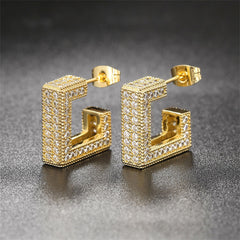 Cubic Zirconia & 18K Gold-Plated Square Huggie Earrings