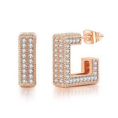 Cubic Zirconia & 18K Rose Gold-Plated Square Huggie Earrings