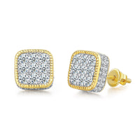 Cubic Zirconia & Two Tone Rounded Square Stud Earrings