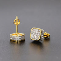 Cubic Zirconia & Two Tone Rounded Square Stud Earrings