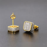 Cubic Zirconia & Two Tone Rounded Square Stud Earrings