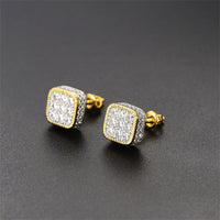 Cubic Zirconia & Two Tone Rounded Square Stud Earrings