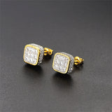 Cubic Zirconia & Two Tone Rounded Square Stud Earrings