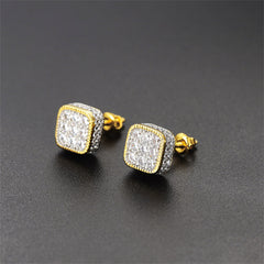 Cubic Zirconia & Two Tone Rounded Square Stud Earrings