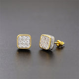 Cubic Zirconia & Two Tone Rounded Square Stud Earrings