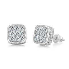 Cubic Zirconia & Silver-Plated Rounded Square Stud Earrings