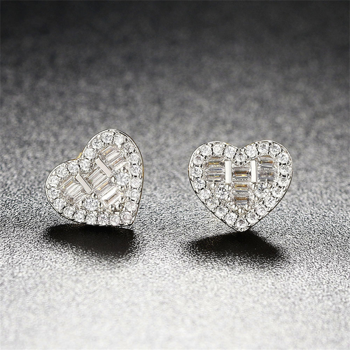 Crystal & Cubic Zirconia Two-Tone Heart Stud Earrings