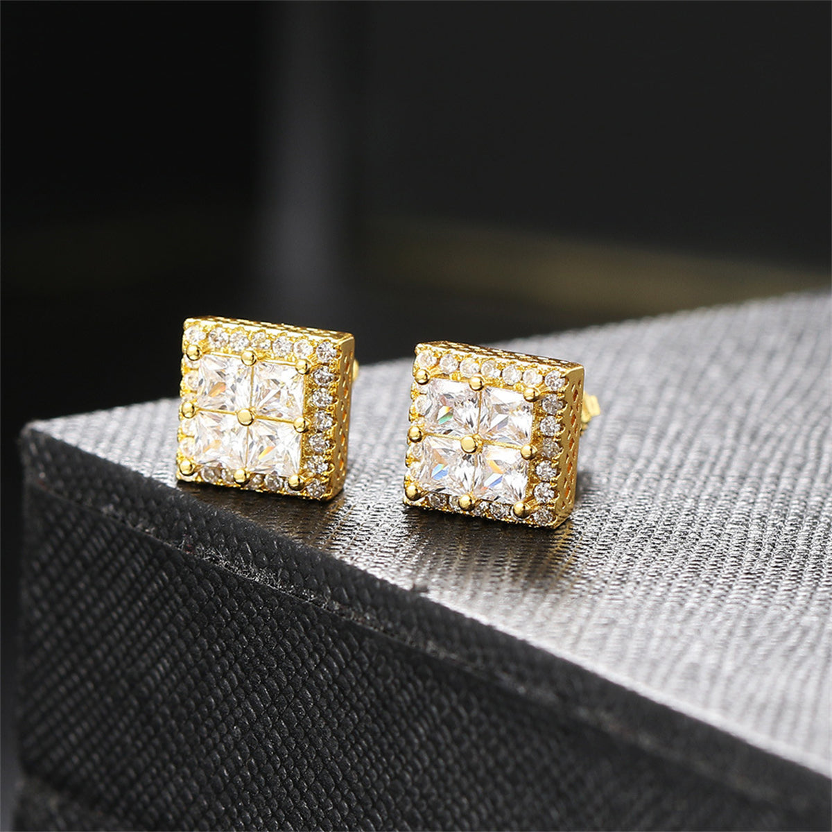 Crystal & Cubic Zirconia 18K Gold-Plated Square Stud Earrings
