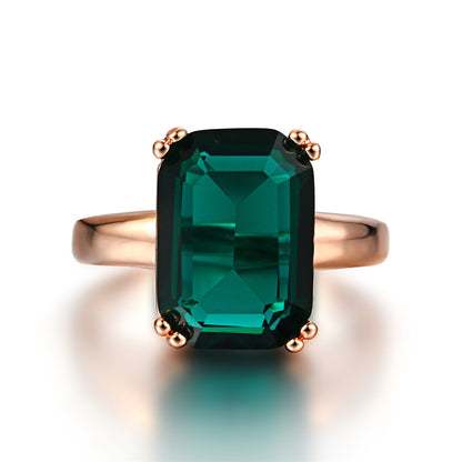Green Crystal and 18K Rose Gold-Plated Emerald-Cut Ring, rose gold statement rings for women, front view