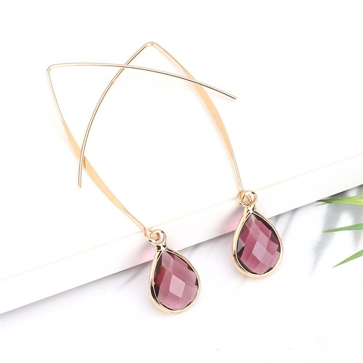 Red Crystal & 18K Gold-Plated Threader Earrings