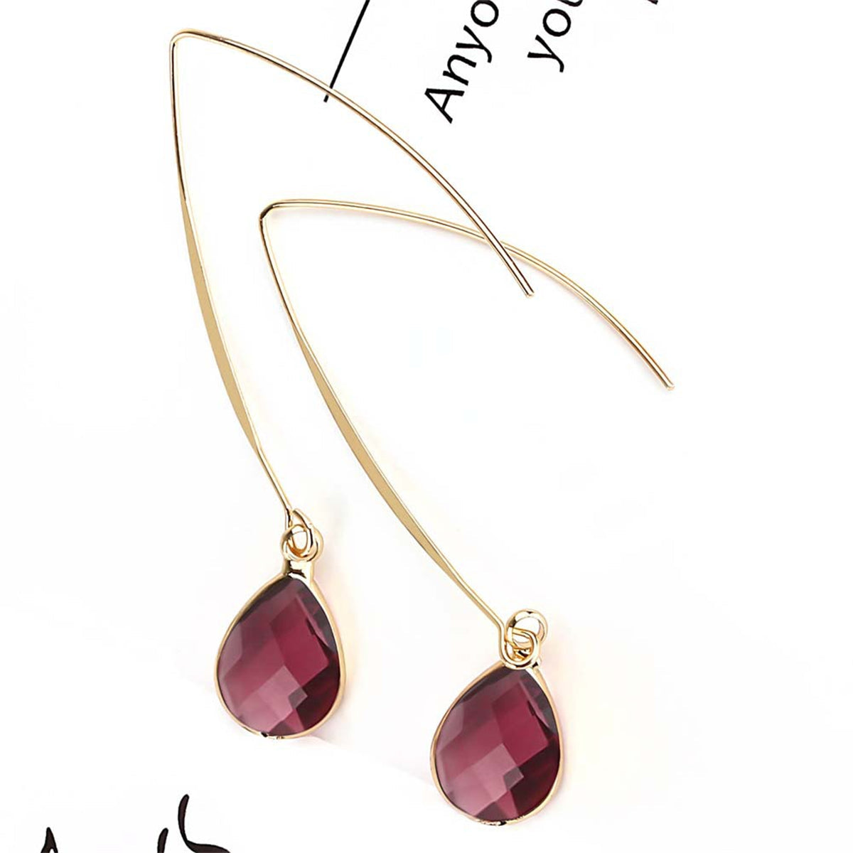 Red Crystal & 18K Gold-Plated Threader Earrings
