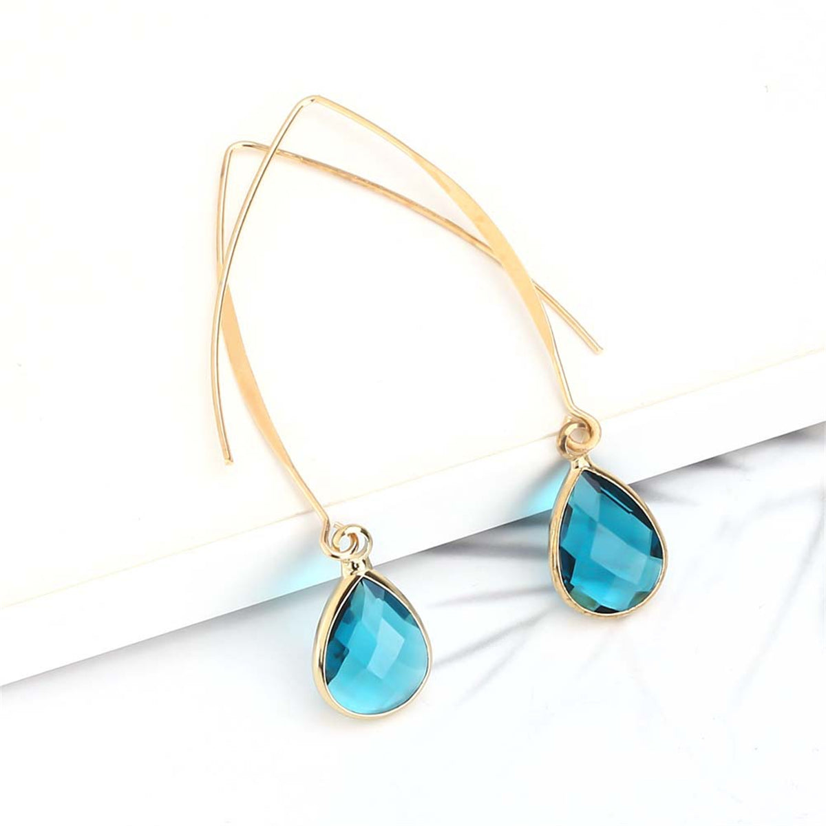 Peacock Blue Crystal & 18K Gold-Plated Threader Earrings