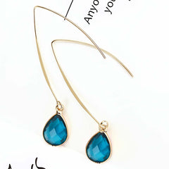 Peacock Blue Crystal & 18K Gold-Plated Threader Earrings