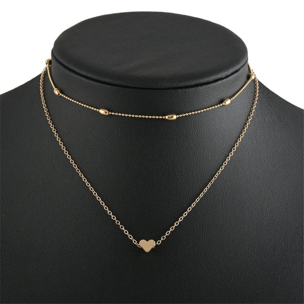 18k Gold-Plated Beaded Choker Necklace & Heart Pendant Necklace - streetregion