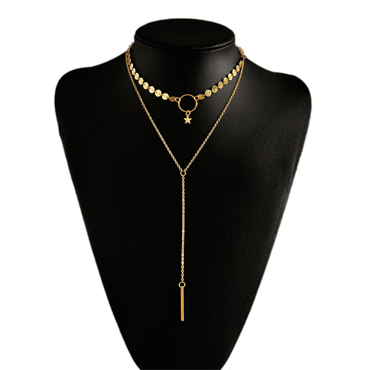 18K Gold-Plated Disc Star Layered Choker Necklace