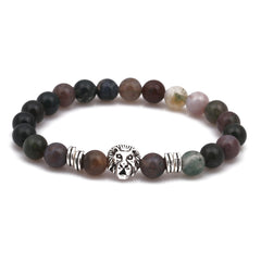 Agate & Silver-Plated Lion Beaded Stretch Bracelet