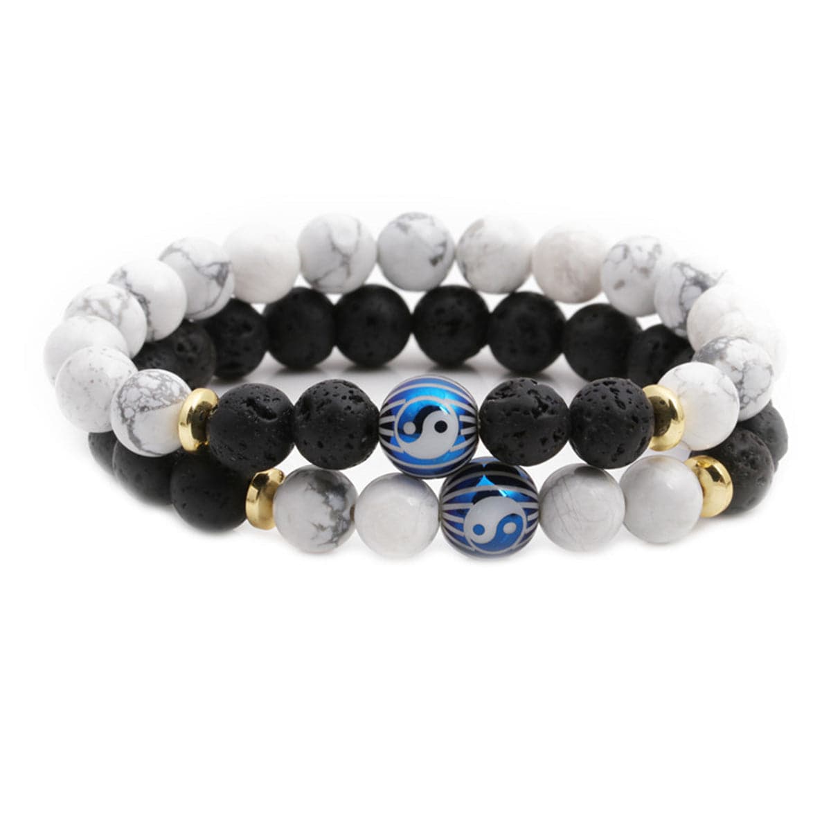 Turquoise & Black Yin & Yang Stretch Bracelet Set
