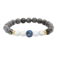 Reconstituted Turquoise & Gray Yin & Yang Stretch Bracelet