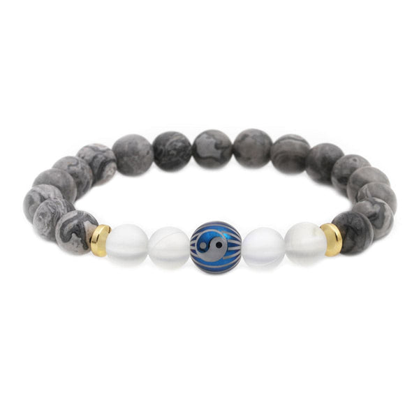 Reconstituted Turquoise & Gray Yin & Yang Stretch Bracelet