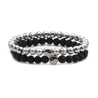 Black & Silvertone Yin & Yang Stretch Bracelet Set