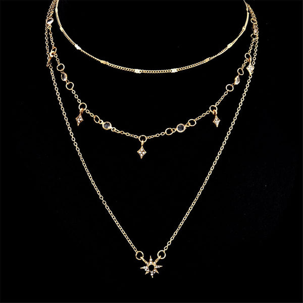 Cubic Zirconia & 18k Gold-Plated Sun Layered Choker Necklace