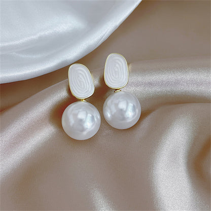 Pearl and Enamel 18K Gold-Plated Abstract Drop Earrings, gold drop earrings for women, elegant gift for her, side view