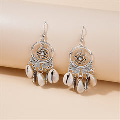Pearl & Conch Shell Silver-Plated Circle Leaf Drop Earrings