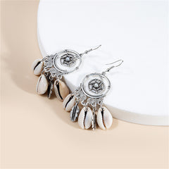 Pearl & Conch Shell Silver-Plated Circle Leaf Drop Earrings