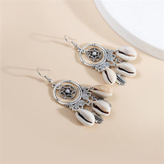Pearl & Conch Shell Silver-Plated Circle Leaf Drop Earrings