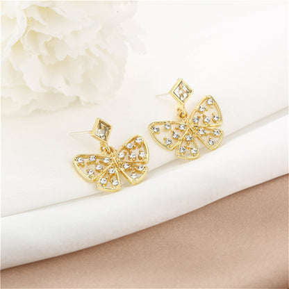 Cubic Zirconia and Crystal 18K Gold-Plated Openwork Butterfly Drop Earrings, gold drop earrings for women, styled look