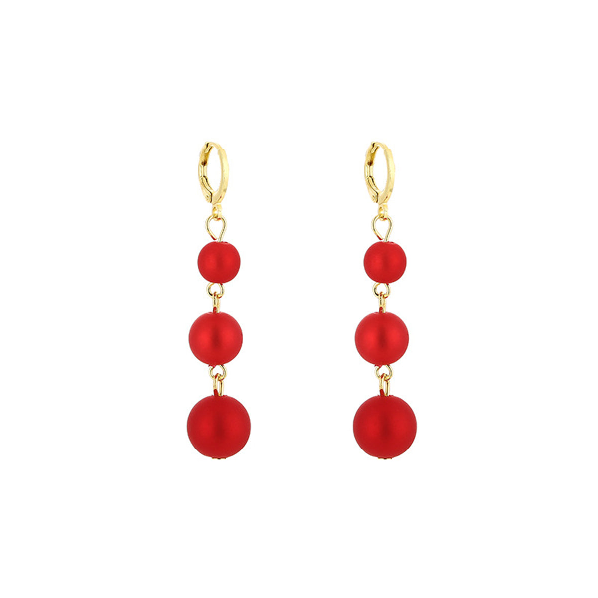 Red Frosted Resin and 18K Gold-Plated Beads Huggie Earrings, gold huggie earrings, everyday style, side view
