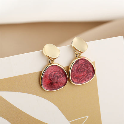 Wine Red Enamel and 18K Gold-Plated Triangle Drop Earrings, gold drop earrings for women, detail close-up