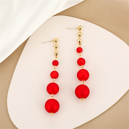 Red Resin and 18K Gold-Plated Bead Chain Drop Earrings, gold drop earrings for women, elegant gift for her, front view