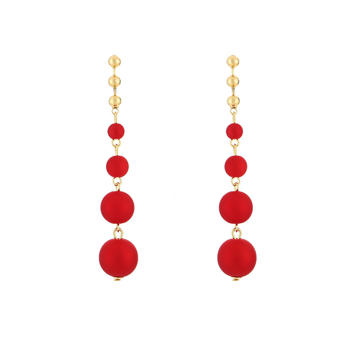Red Resin and 18K Gold-Plated Bead Chain Drop Earrings, gold drop earrings for women, elegant gift for her, styled look