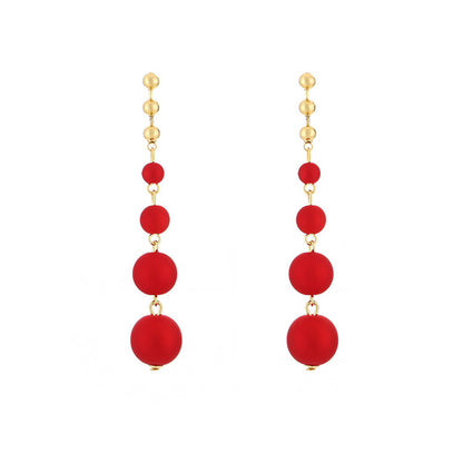 Red Resin and 18K Gold-Plated Bead Chain Drop Earrings, gold drop earrings for women, elegant gift for her, styled look
