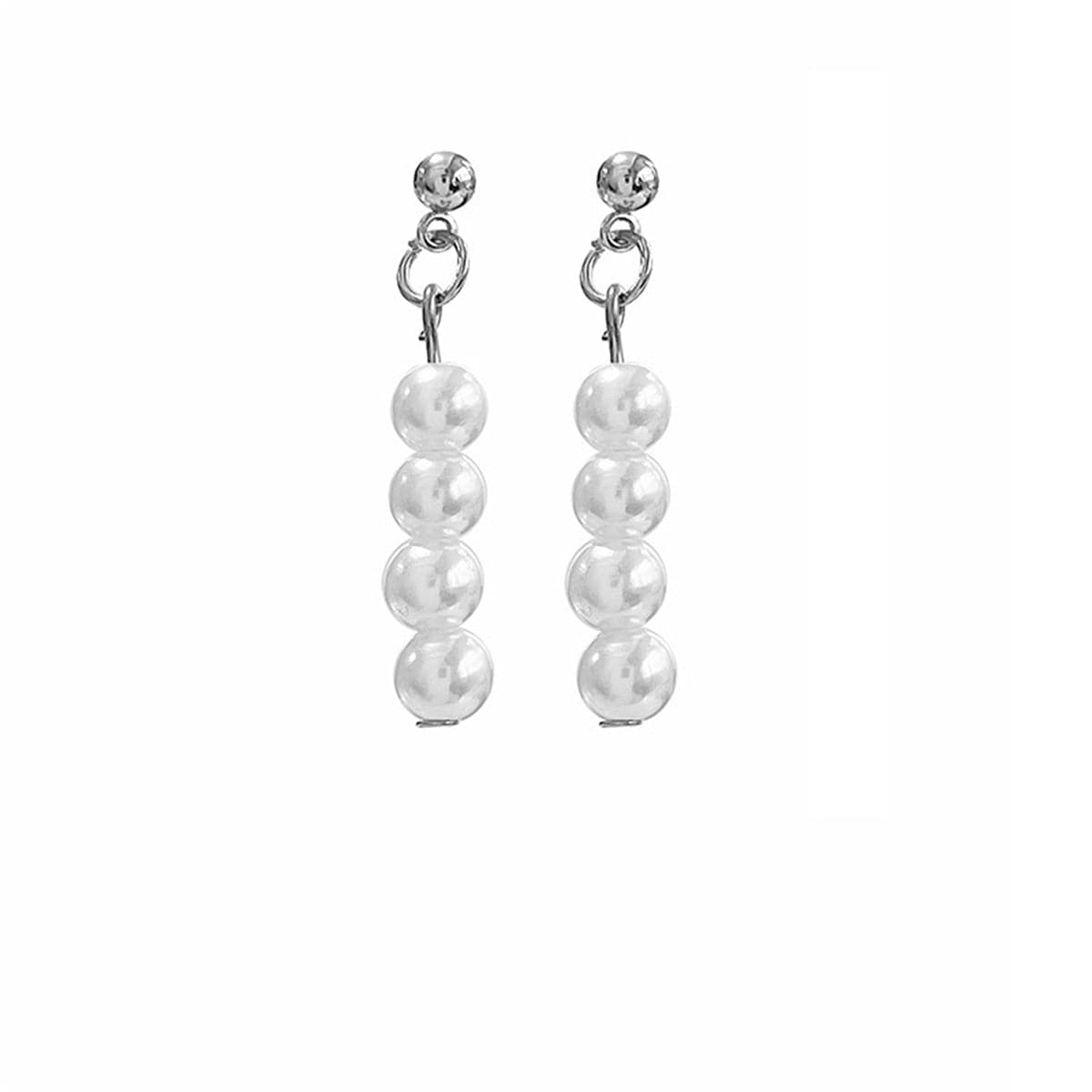 Pearl & Silver-Plated Line Drop Earrings