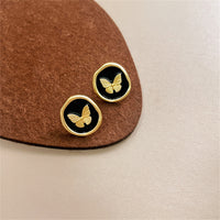 Black Enamel & 18k Gold-Plated Butterfly Round Stud Earrings