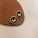 Black Enamel & 18k Gold-Plated Butterfly Round Stud Earrings