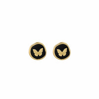Black Enamel & 18k Gold-Plated Butterfly Round Stud Earrings