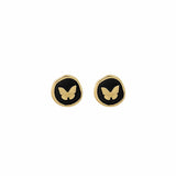 Black Enamel & 18k Gold-Plated Butterfly Round Stud Earrings