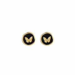 Black Enamel & 18K Gold-Plated Butterfly Round Stud Earrings