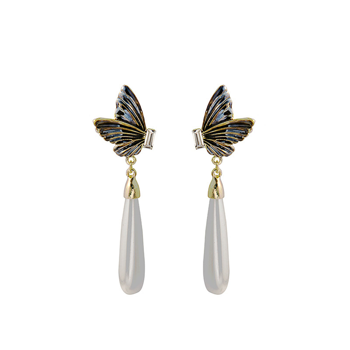 Crystal and Pearl 18K Gold-Plated Butterfly Drop Earrings, gold drop earrings for women, styled look