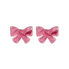 Pink & Silver-Plated Bow Stud Earrings