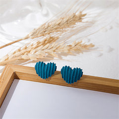 Blue Enamel & Silver-Plated Textured Heart Stud Earrings