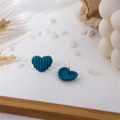 Blue Enamel and Silver-Plated Textured Heart Stud Earrings, silver stud earrings for women, botanical inspired, side view
