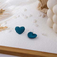 Blue Enamel & Silver-Plated Textured Heart Stud Earrings