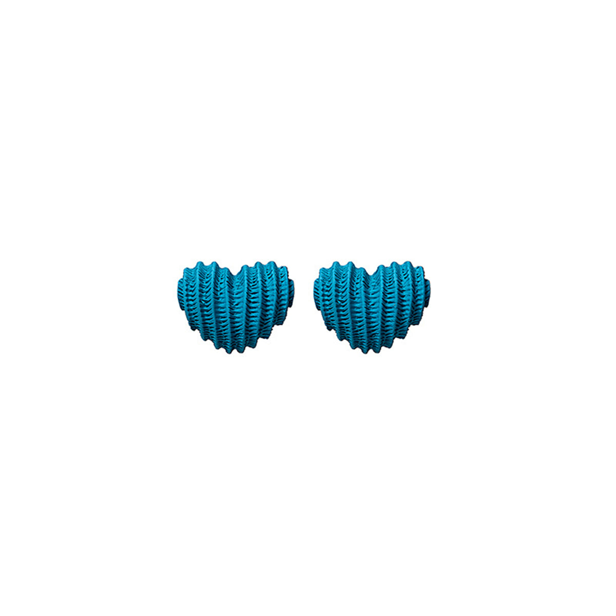 Blue Enamel & Silver-Plated Textured Heart Stud Earrings