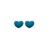 Blue Enamel & Silver-Plated Textured Heart Stud Earrings