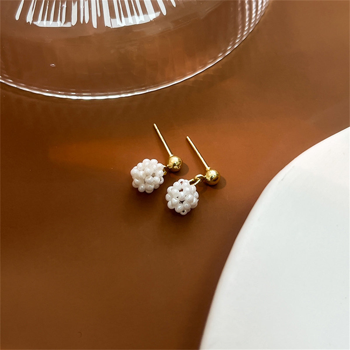 Pearl and 18K Gold-Plated Ball Drop Earrings, gold drop earrings for women, everyday style, front view